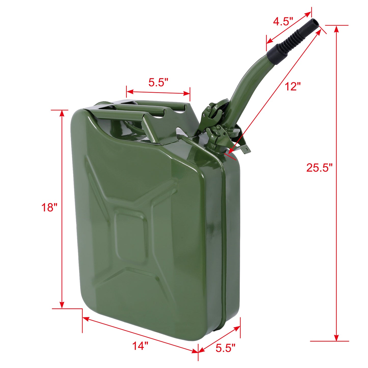 20 Liter (5 Gallon) Jerry Fuel Can with Flexible Spout, Portable Jerry Cans Fuel Tank Steel Fuel Can, Fuels Gasoline Cars, Trucks, Equipment, GREEN