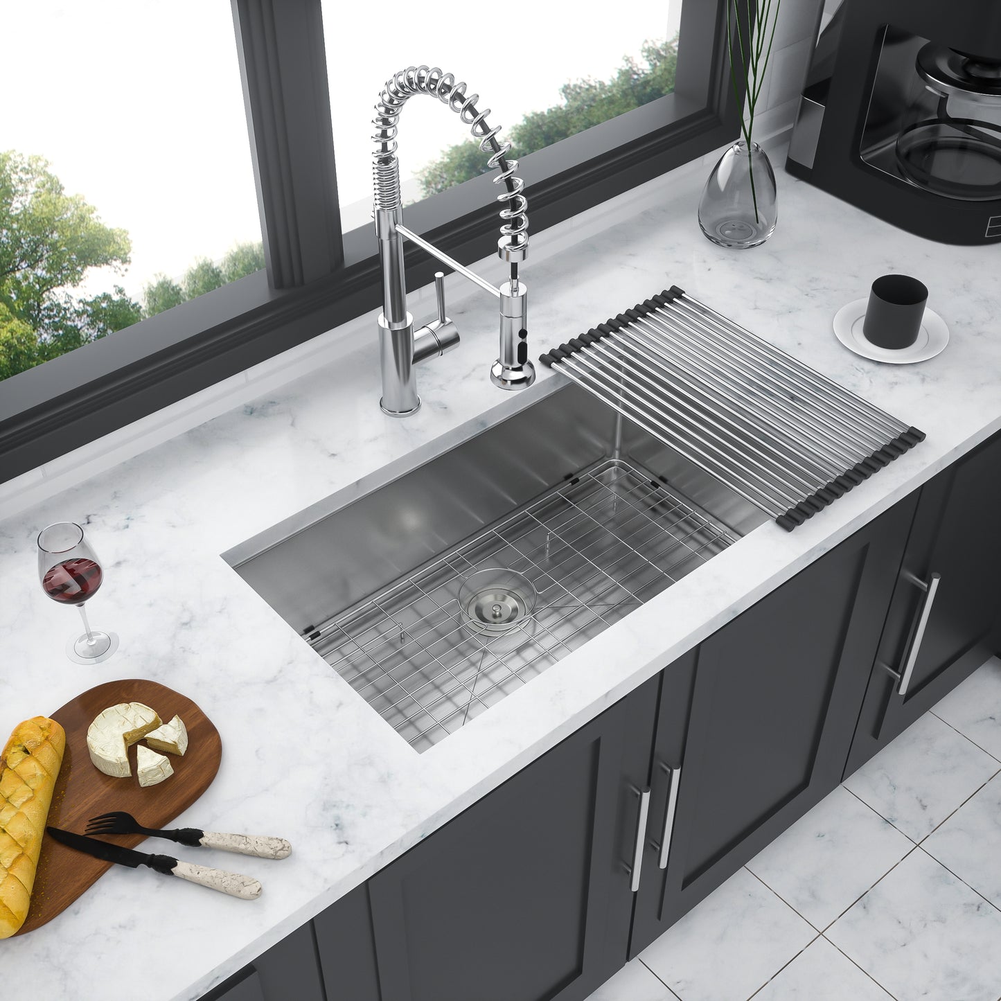 Undermount Kitchen Sink - Premium 33x19x10 Stainless Steel Sink with Drain Easily and Sound Proof Design