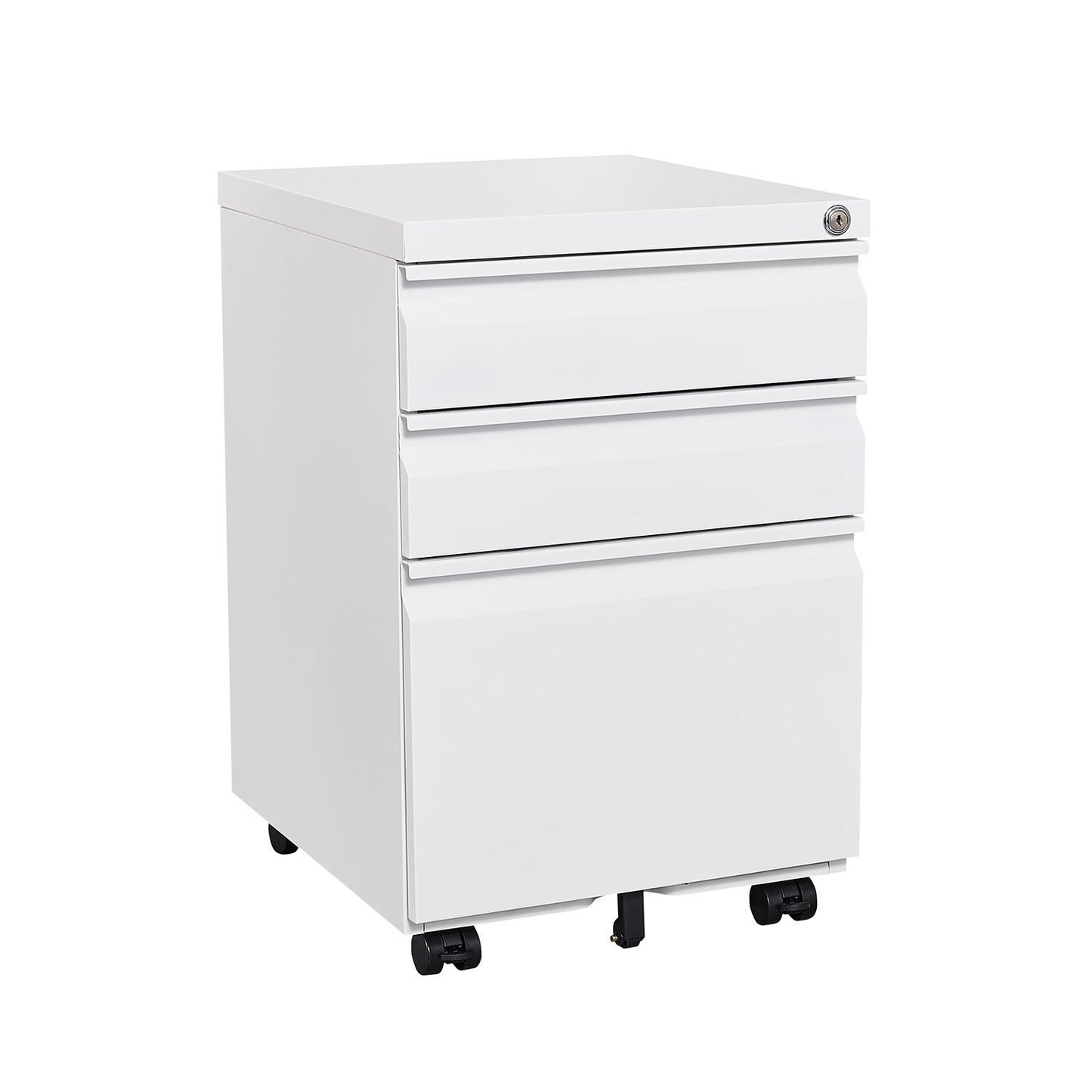 Mobile 3-Drawer Filing Cabinet with Lock, White Metal Office Storage for Legal/Letter Size Files