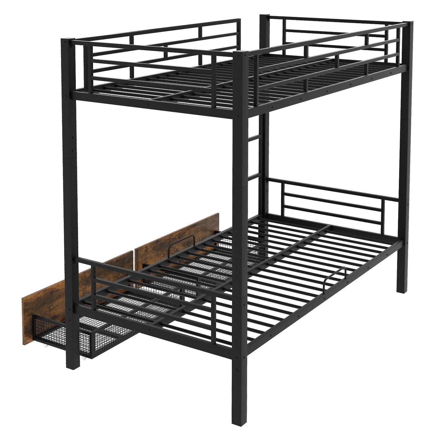 Black Twin Metal Bunk Bed with Underbed Storage Drawers