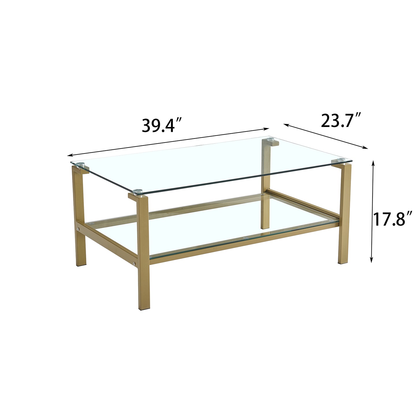 Golden Leg Clear Glass Coffee Table with Two Layers Storage Space