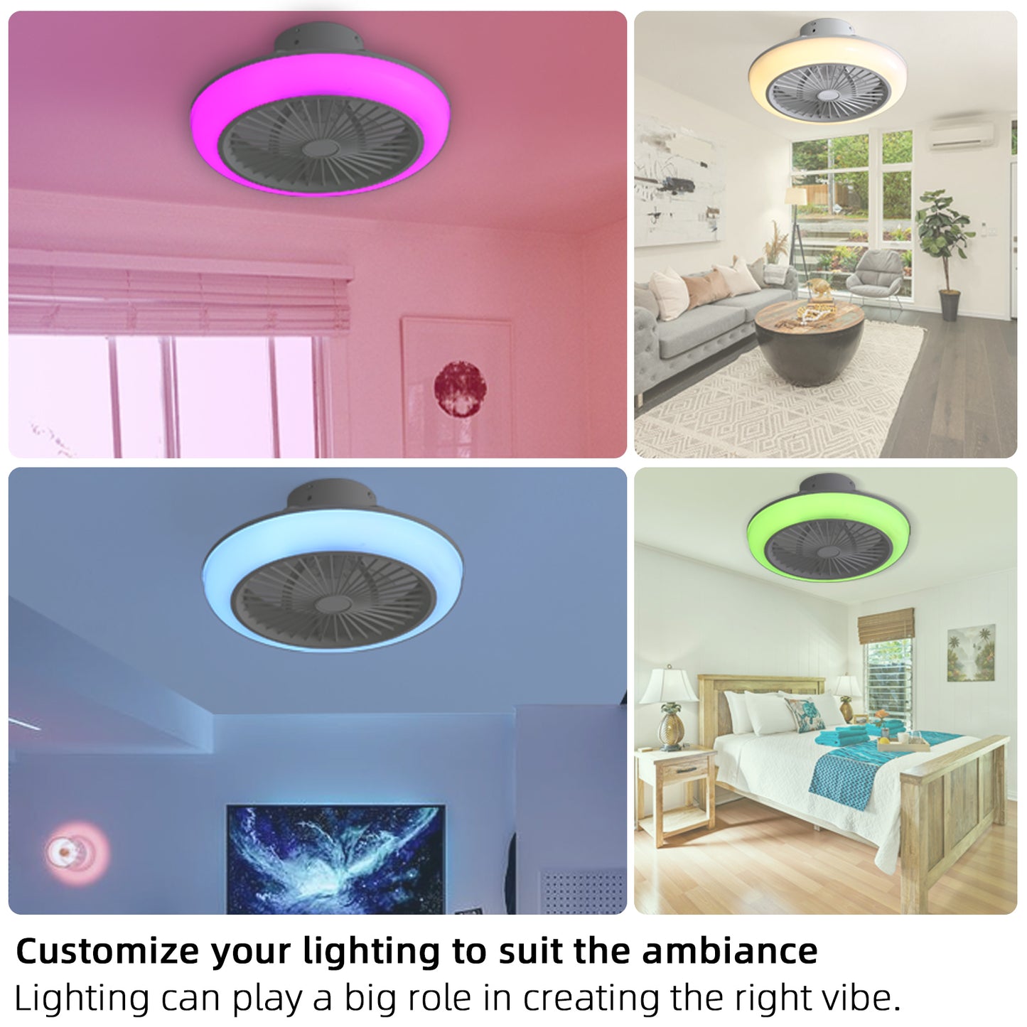 18 Smart RGB LED Bladeless Ceiling Fan with Voice Control for Modern Bedroom