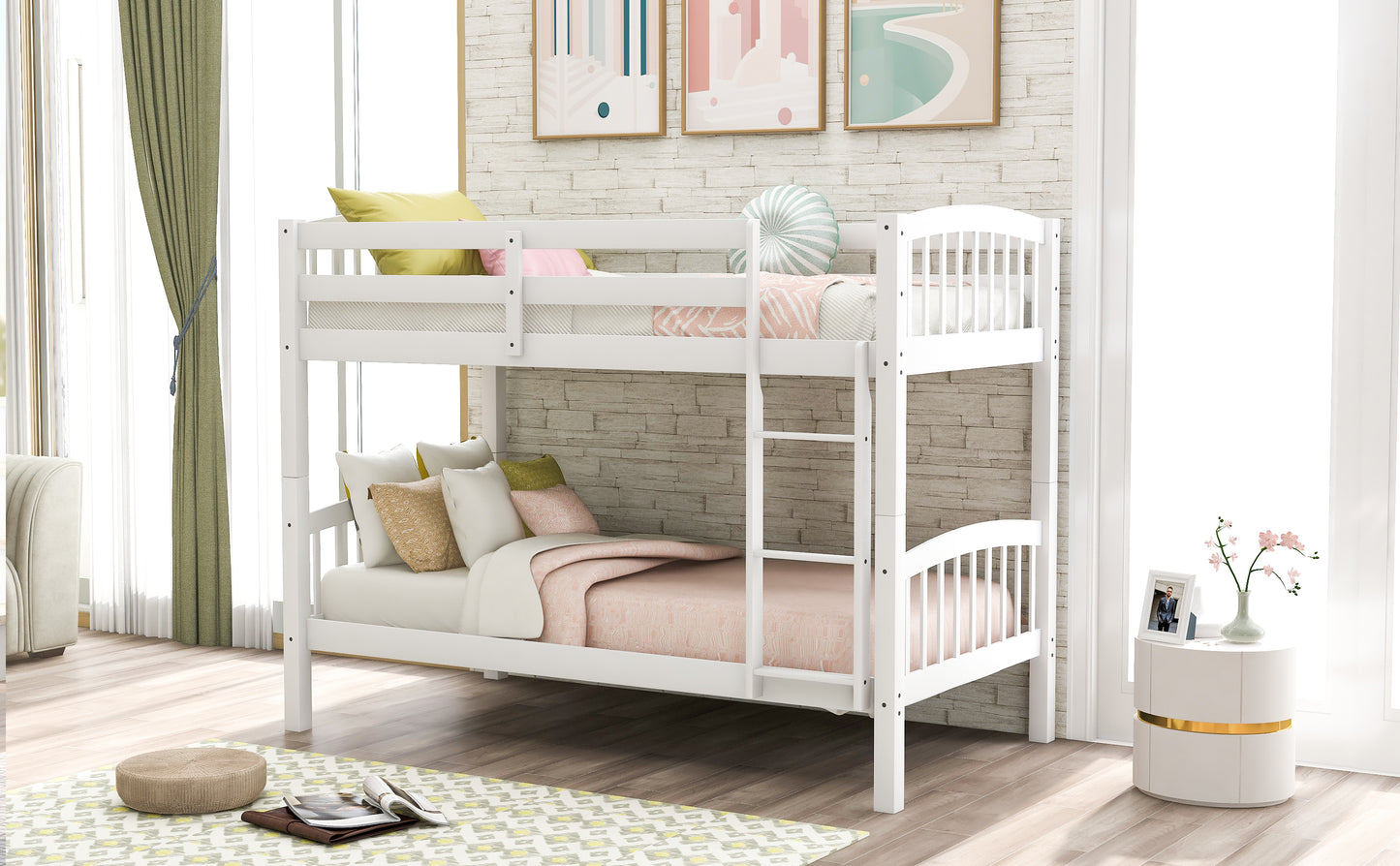 White Twin Bunk Bed with Ladder for Space Optimization