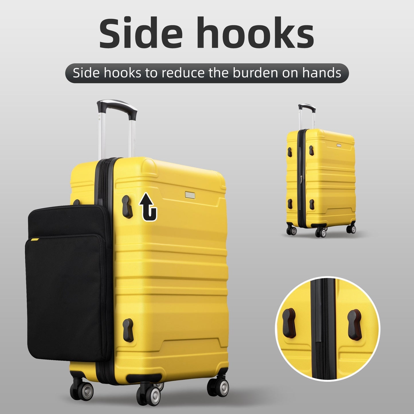 Luggage Sets New Model Expandable ABS Hardshell 3pcs Clearance Luggage Hardside Lightweight Durable Suitcase sets Spinner Wheels Suitcase with TSA Lock 20''24''28''(Yellow)