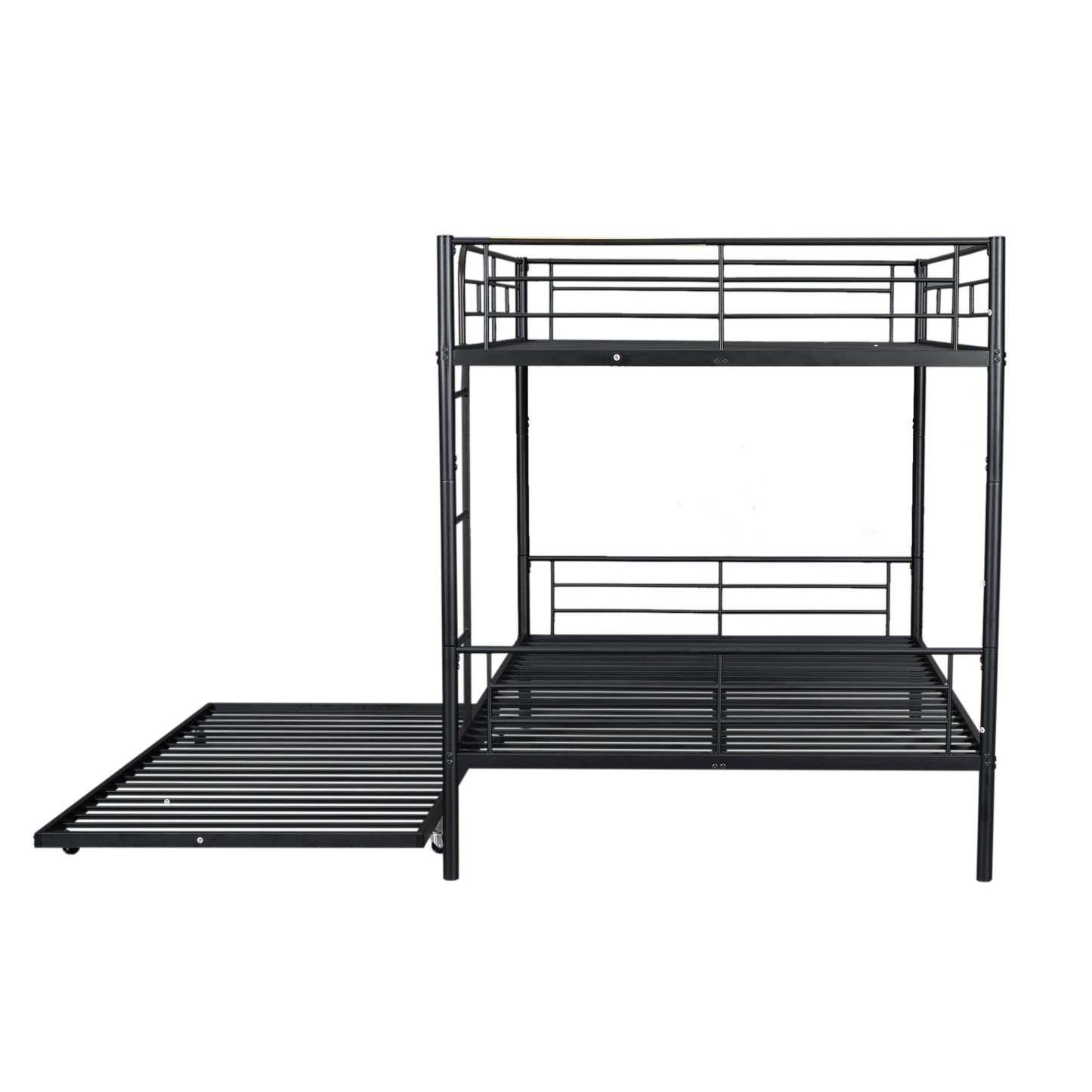 Stylish Contemporary Metal Bunk Bed with Trundle - Sleek Black Design