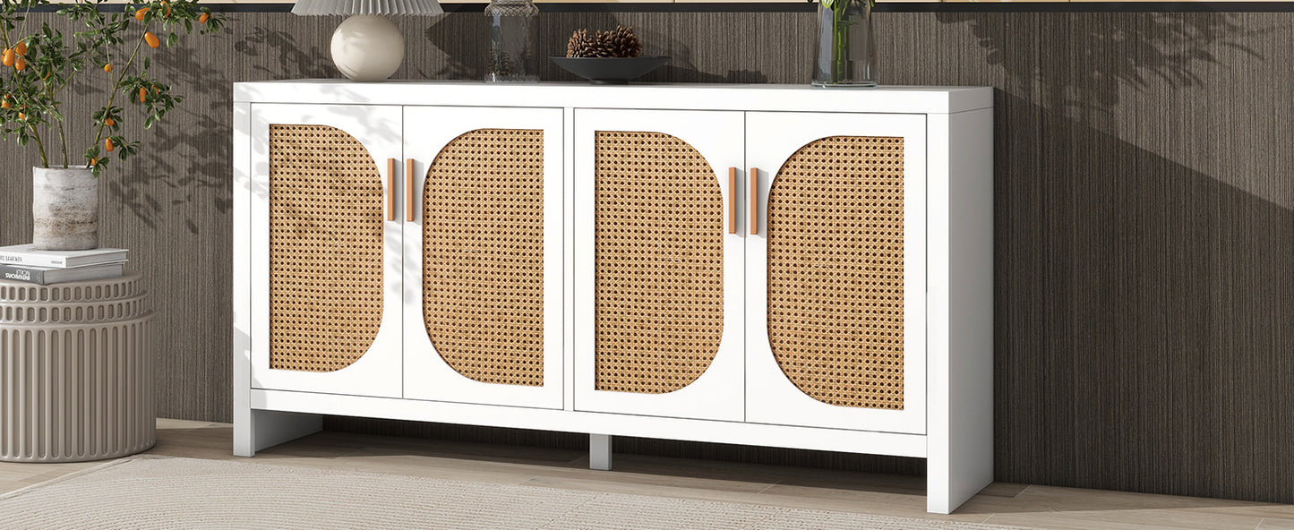 Stylish TV Stand with Rattan Doors and Adjustable Shelves for 65-inch Entertainment Center