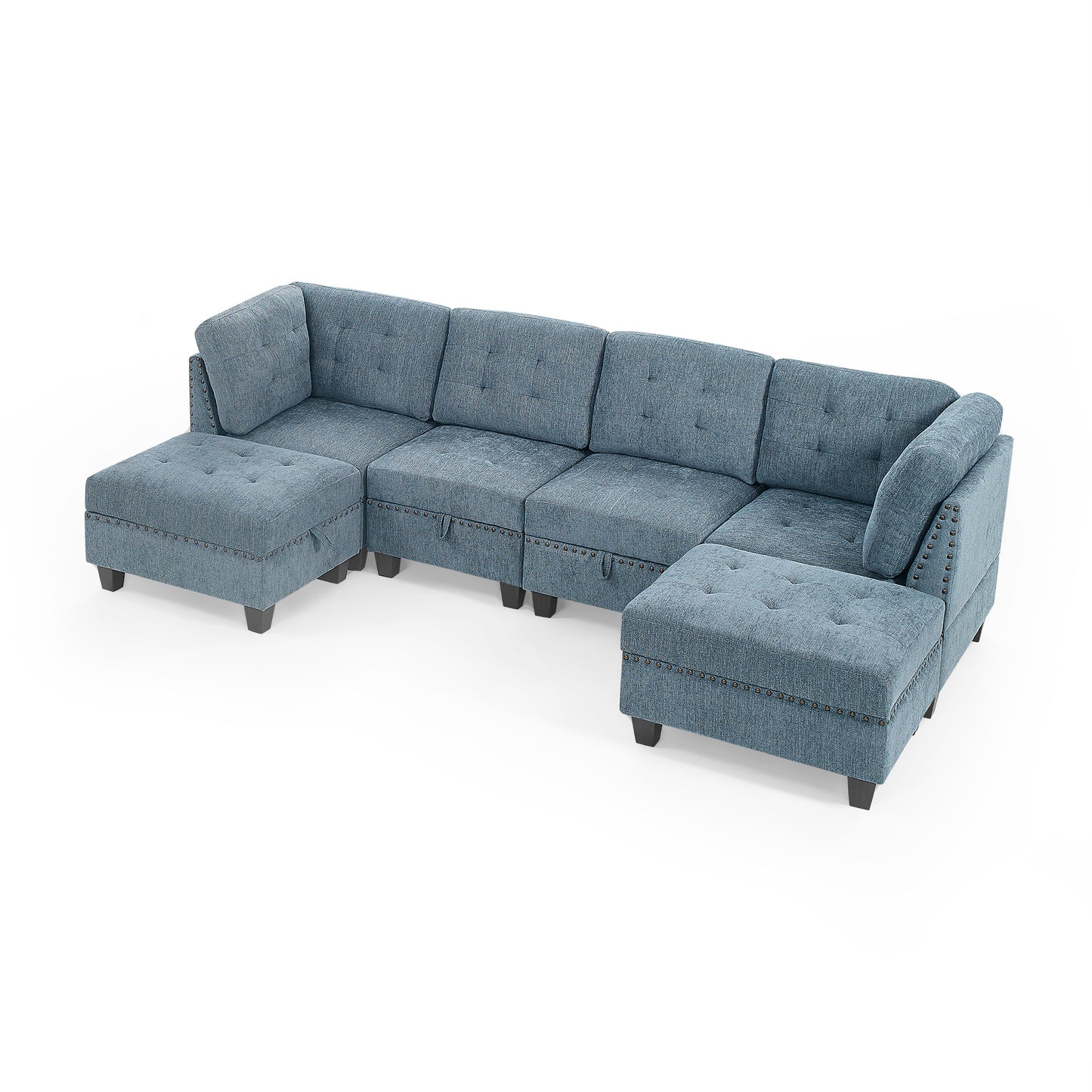 Modular U-Shape Navy Chenille Sectional Sofa with DIY Combination