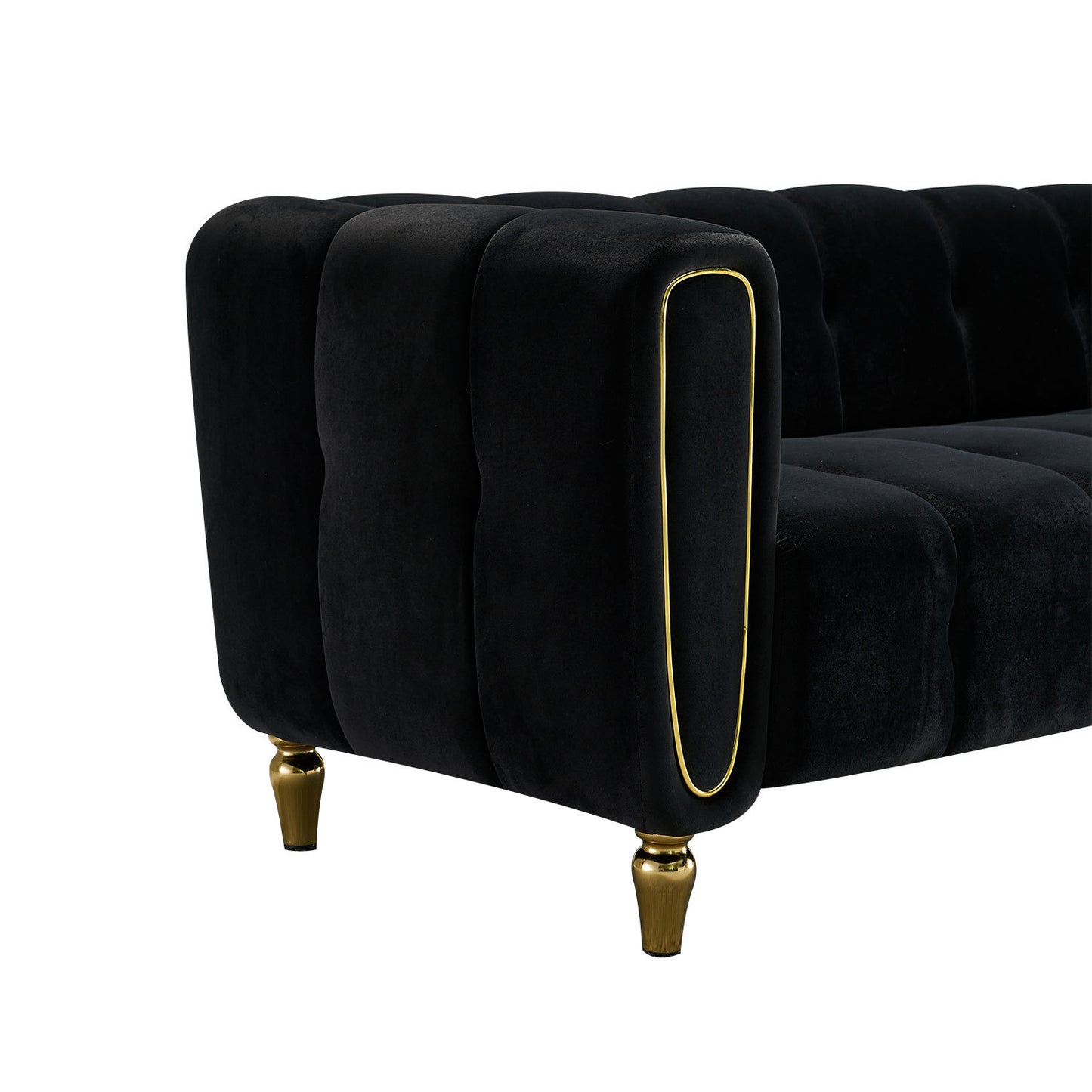 Modern Velvet Sofa 83.07 inch for Living Room Black Color