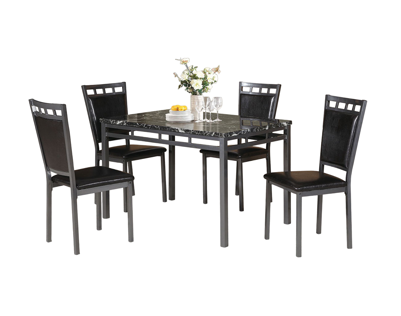 Dining Room Furniture 5pc Dining Set Table And 4x Chairs Faux Marble Top table Espresso PU Upholstered Chairs Kitchen Dinette