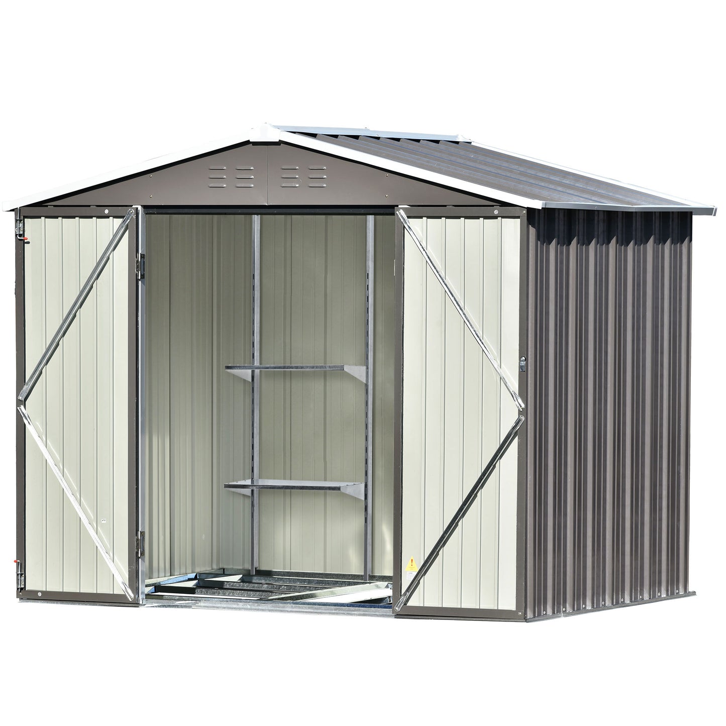 Patio 8ft x6ft Bike Shed Garden Shed, Metal Storage Shed with Adjustable Shelf and Lockable Doors, Tool Cabinet with Vents and Foundation Frame for Backyard, Lawn, Garden, Gray