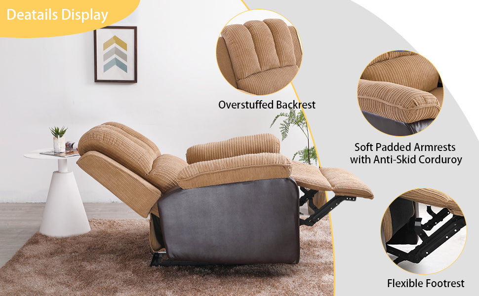 Corduroy + PU material thickened with side pockets armrests ergonomic power sofa chair with 8-point massage heating function