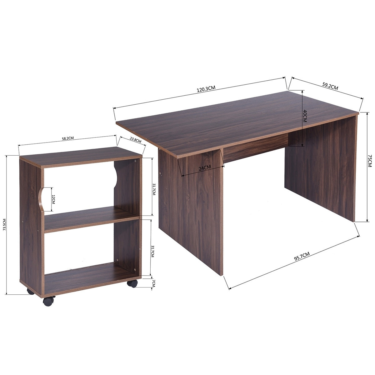 47.4 Rustic Brown Computer Desk with Movable Bookshelf