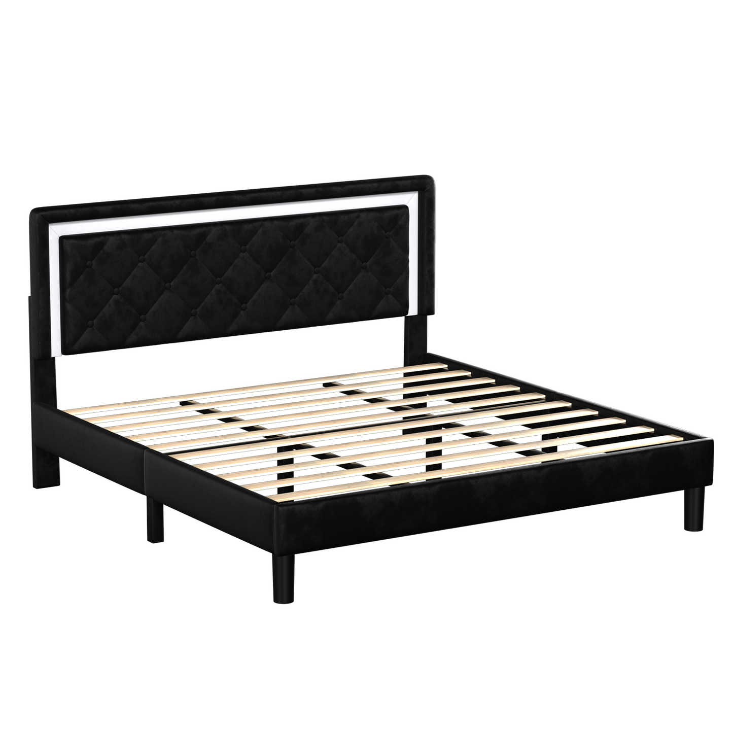 Molblly King Size Bed Frame with Upholstered Headboard, Strong Frame, and Wooden Slats Support, Non-Slip, and Noise-Free, No Box Spring Needed, Easy Assembly, black