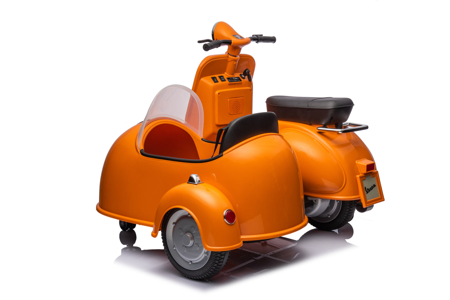 12V LICENSED Vespa Scooter Motorcycle with Side Car for kids, Orange