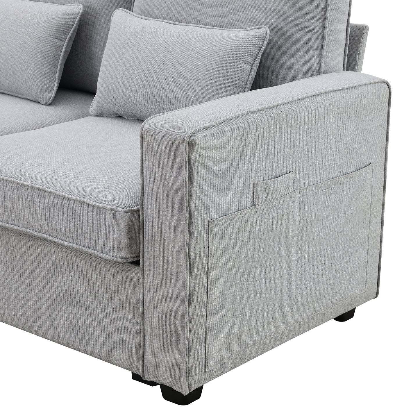 Modern 4-Seat Upholstered Sofa with Console and USB Ports