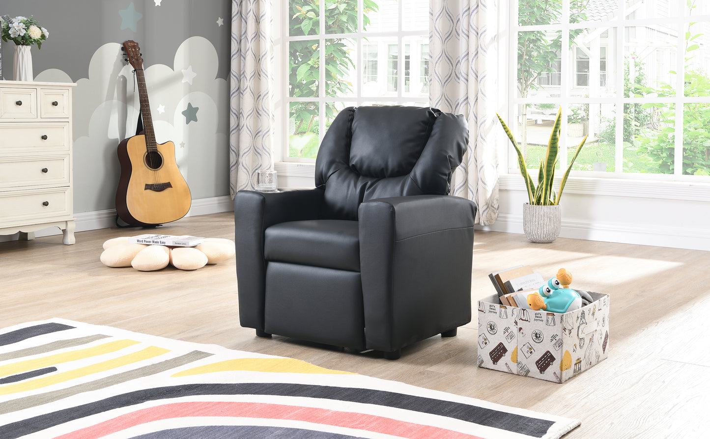 Sally Deluxe Kid Recliner - Black PVC Kids Chair