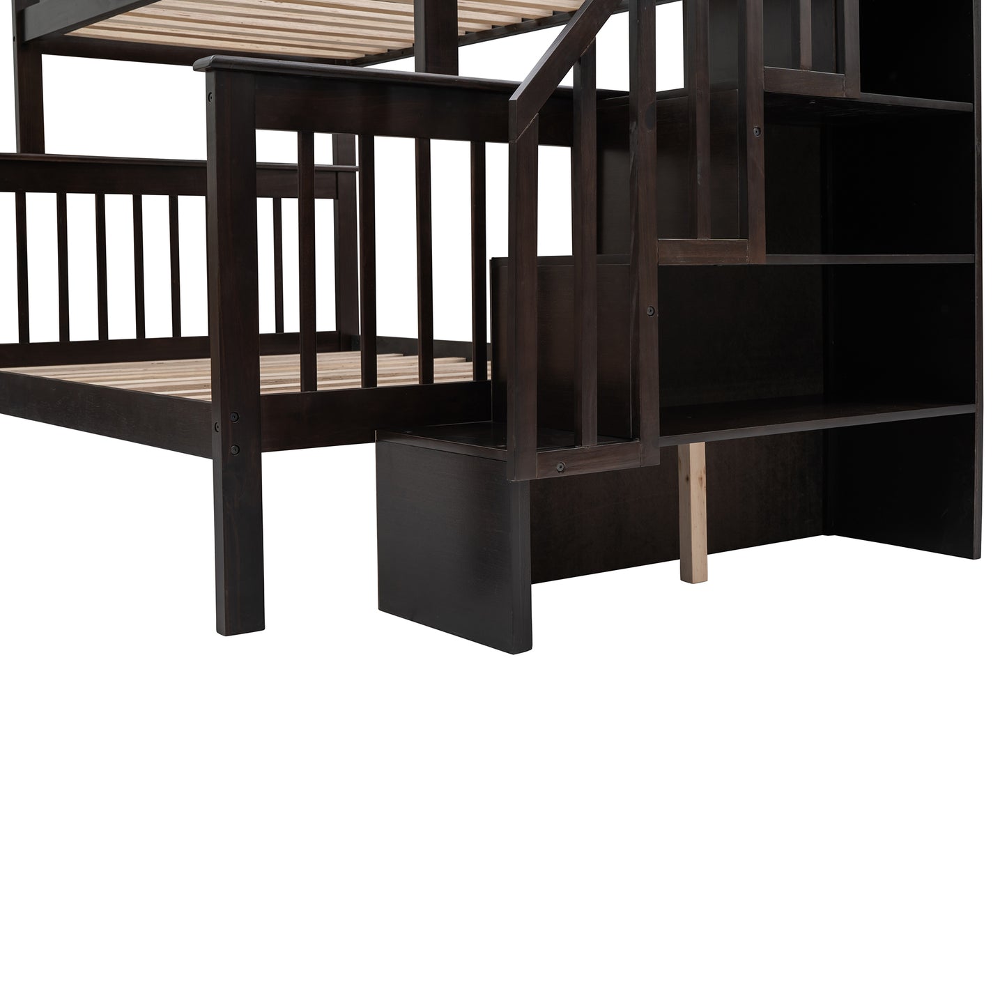 Stairway Twin-Over-Full Bunk Bed with Drawer and Storage in Espresso - Ultimate Sleeping Solution