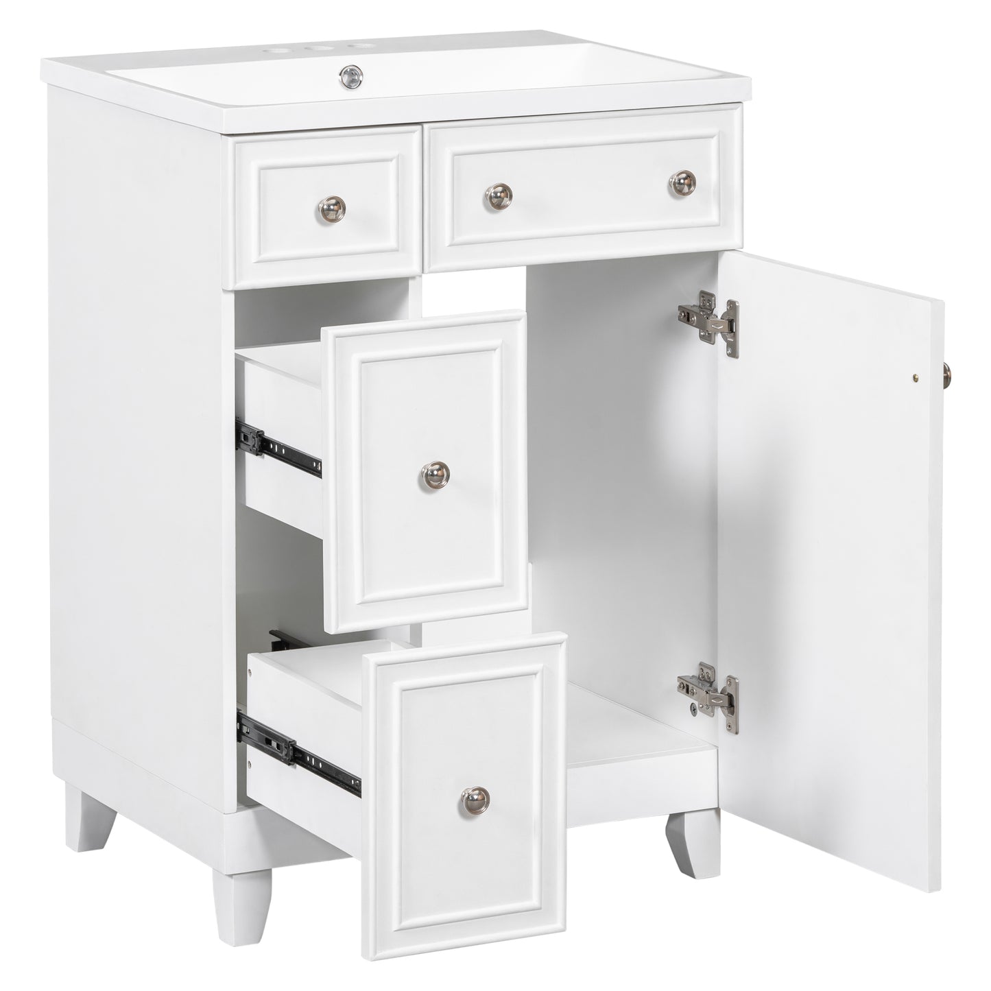 24-Inch Bathroom Vanity Cabinet with Resin Integrated Sink, 2 Drawers, 1 Door – Easy to Clean, Ample Storage Space