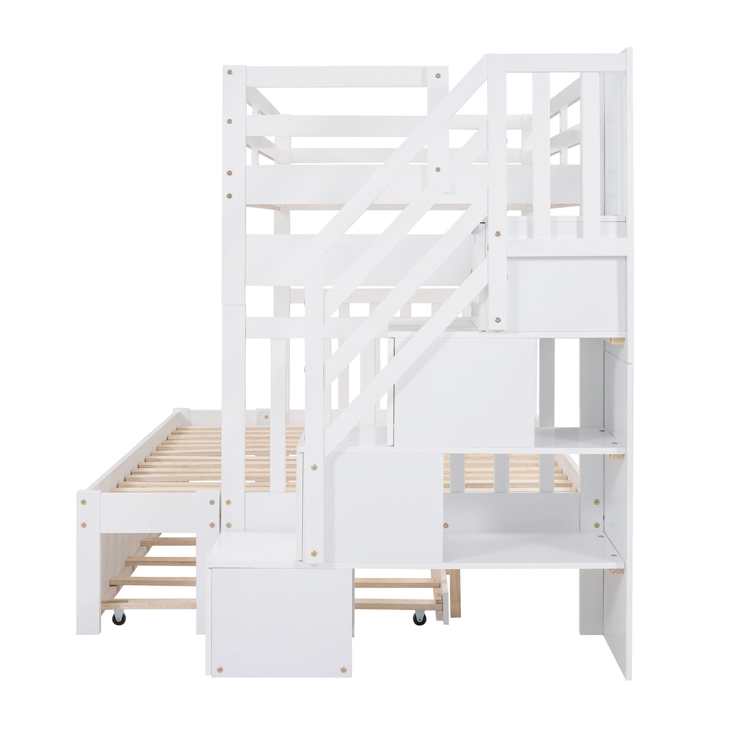 Stairway Bunk Bed with Trundle and Storage Drawers in White