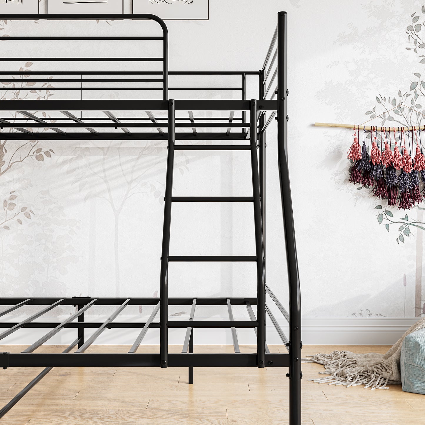 Sturdy Black Metal Twin-Over-Full Bunk Bed with Upgraded Safety Features