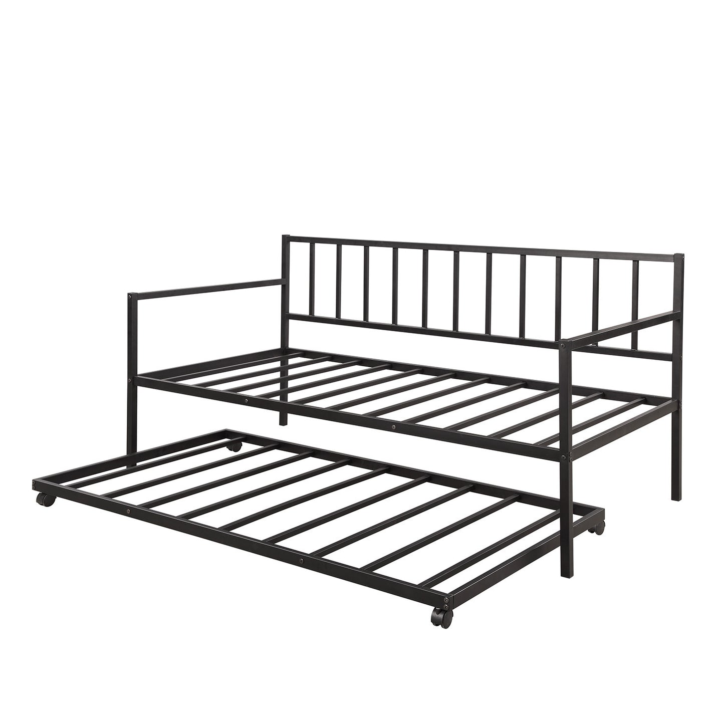 Twin Daybed with Trundle Multifunctional Metal Lounge Daybed Frame for Living Room Guest Room