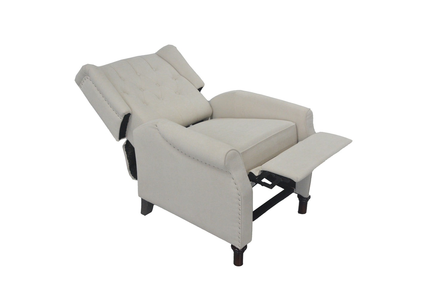 Beige Fabric Recliner Armchair with Adjustable Back and Padded Cushion