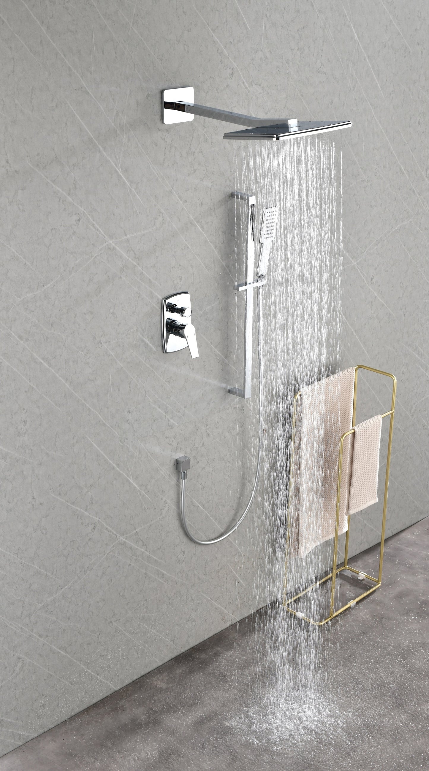 Luxurious Rainfall Shower System with Hand Shower and Slide Bar