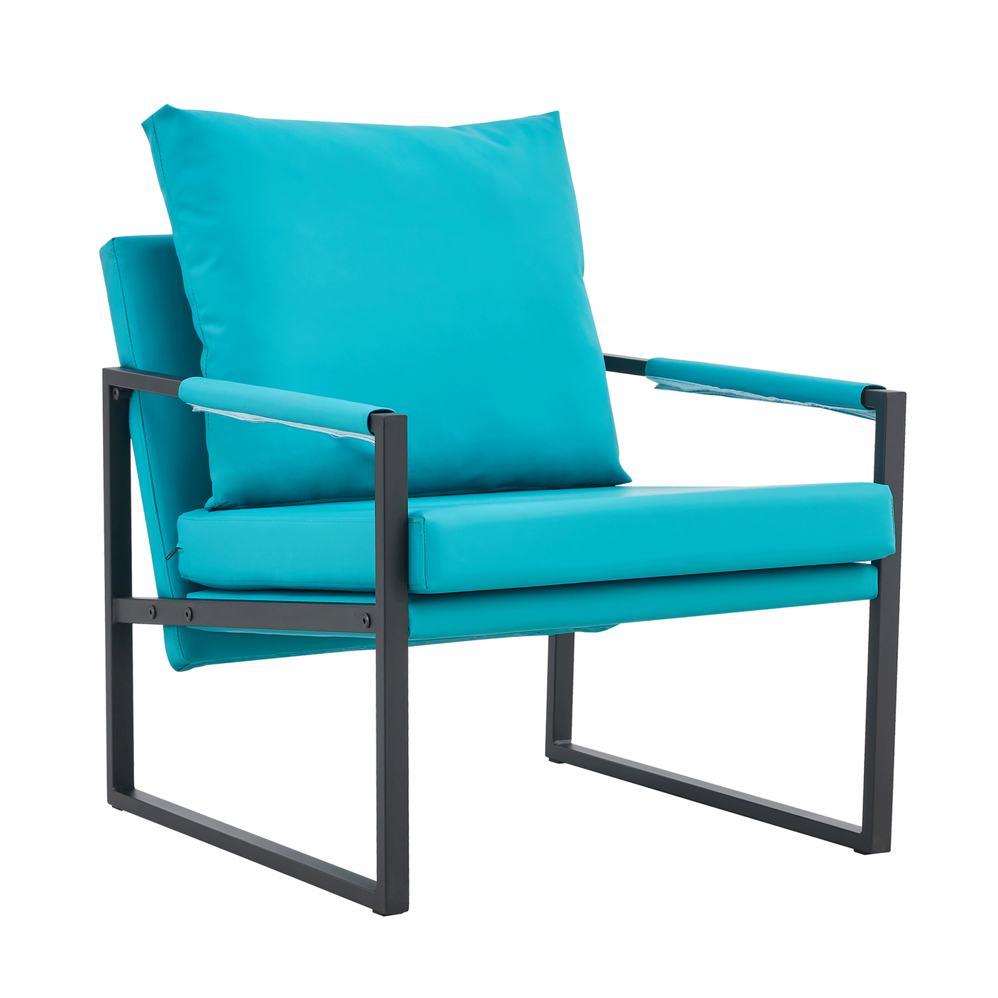 Cyan PU Leather 2-Piece Set of Modern Sofa Chairs with Metal Frame