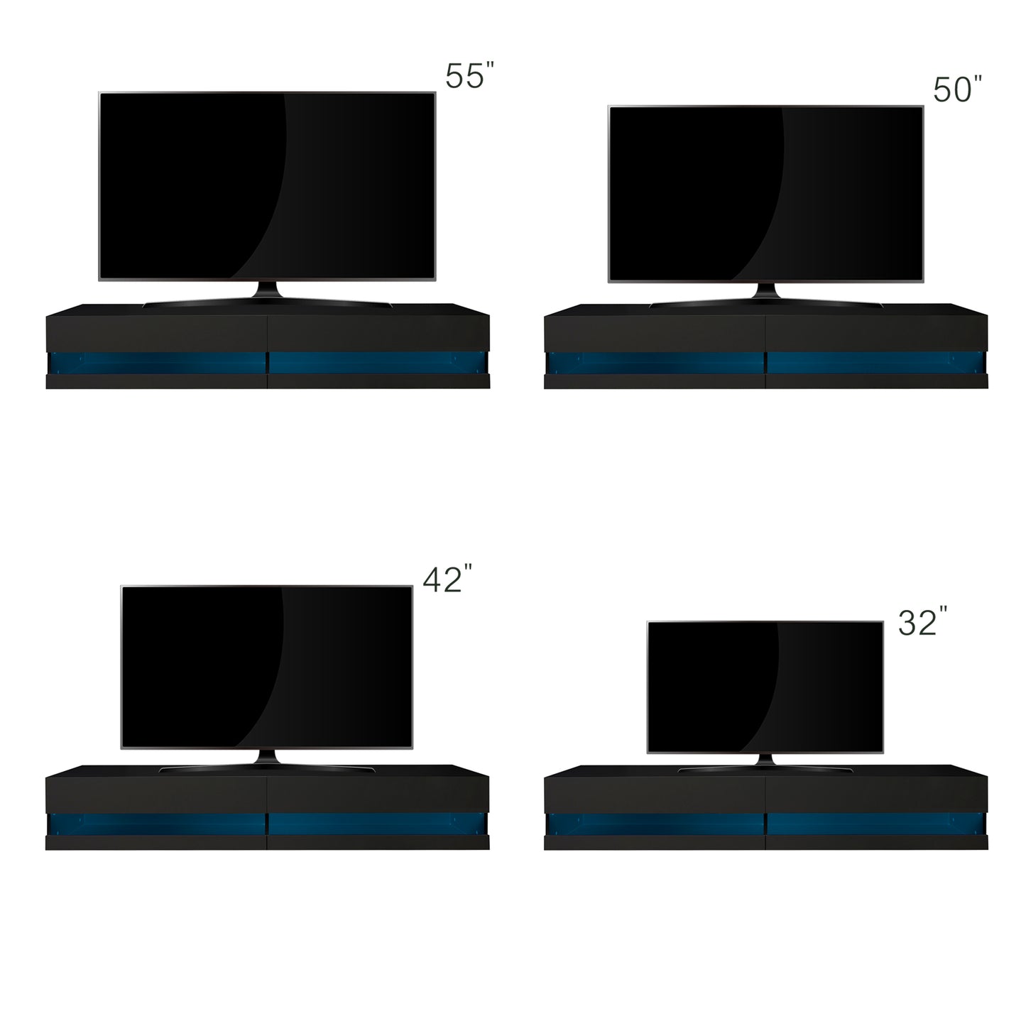 Wall Mounted 80 TV Stand with Integrated 20-Color LEDs, Black and Grey