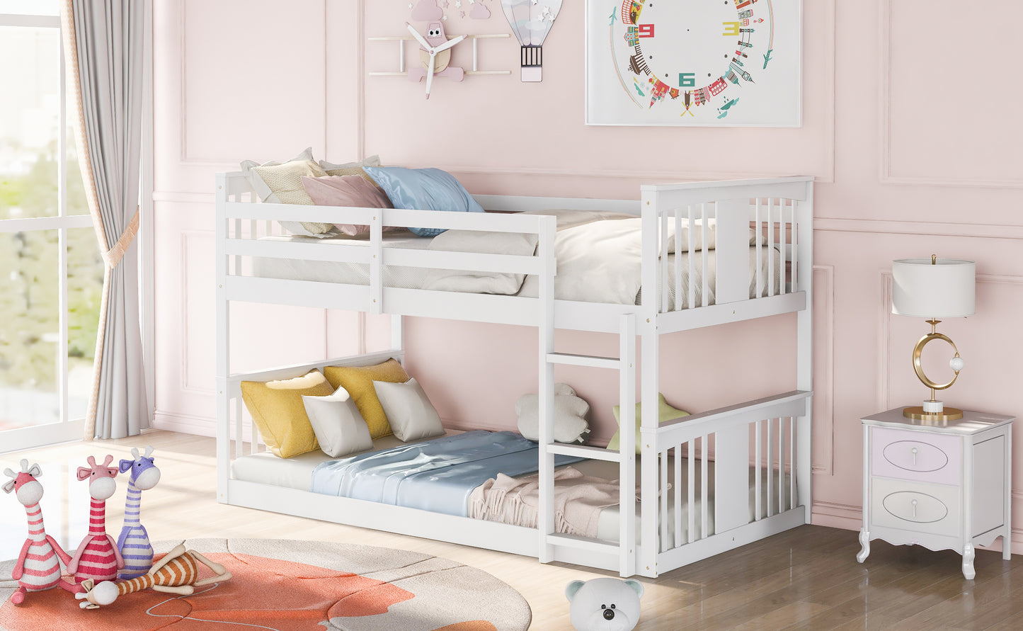 White Twin Bunk Bed with Ladder for Space-Saving Comfort