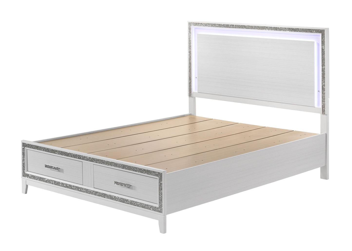 Haiden Eastern King Bed w/Storage, LED & White Finish BD01742EK