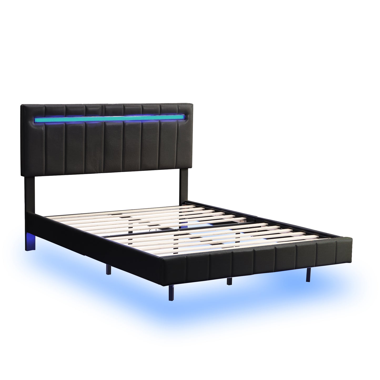 Queen Size Floating Bed Frame with LED Lights and USB Charging,Modern Upholstered Platform LED Bed Frame,Black