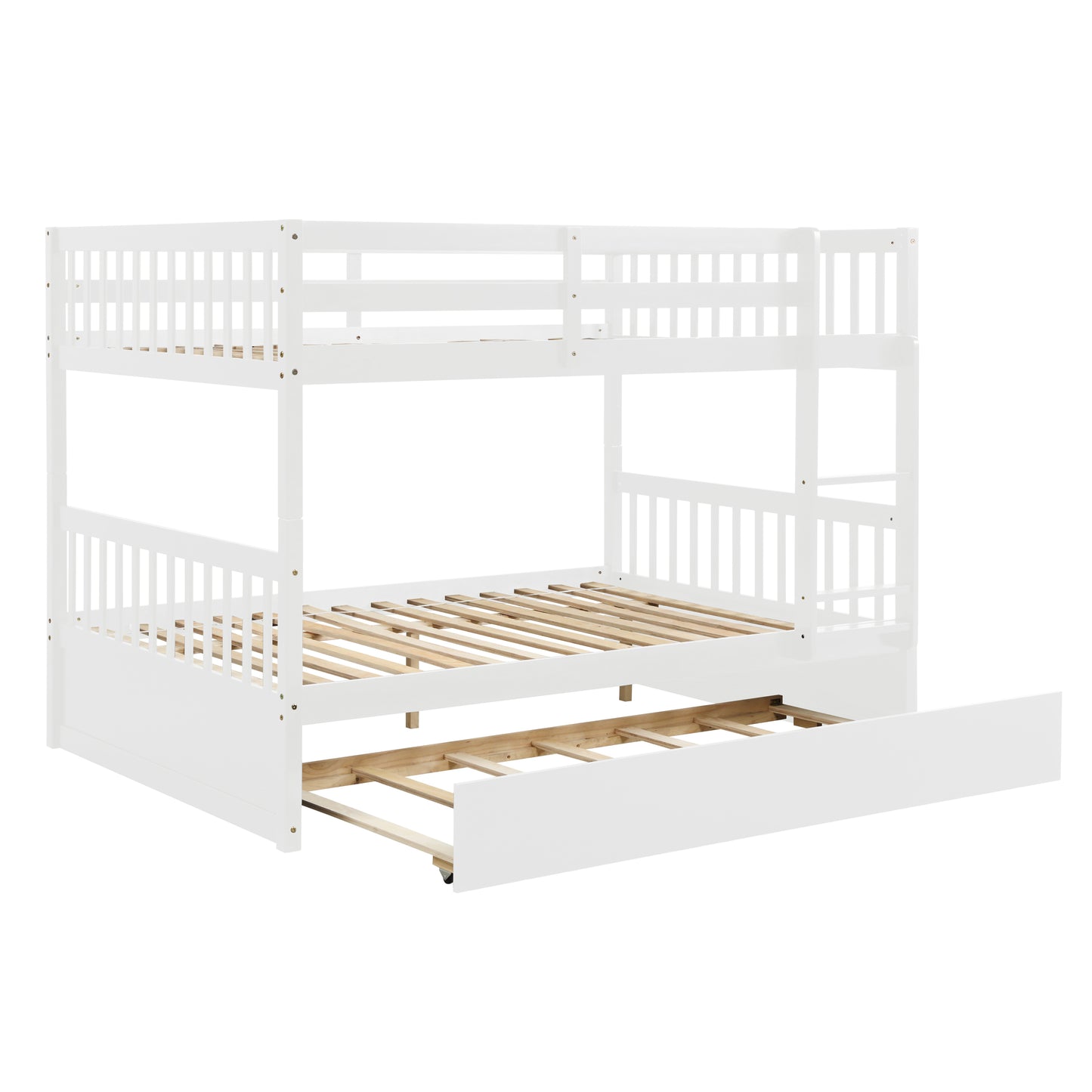 Multifunctional White Full Over Full Bunk Bed with Trundle and Modern Design