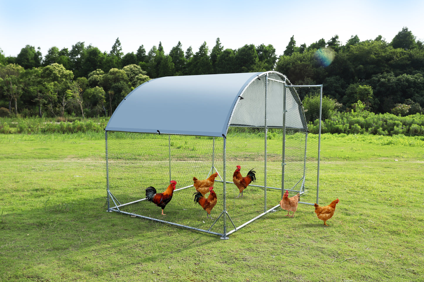 Large metal chicken coop upgrade three support steel wire impregnated plastic net cage, Oxford cloth silver plated waterproof UV protection, duck rabbit sheep bird outdoor house 9.2'W x 6.2'L x 6.5'H