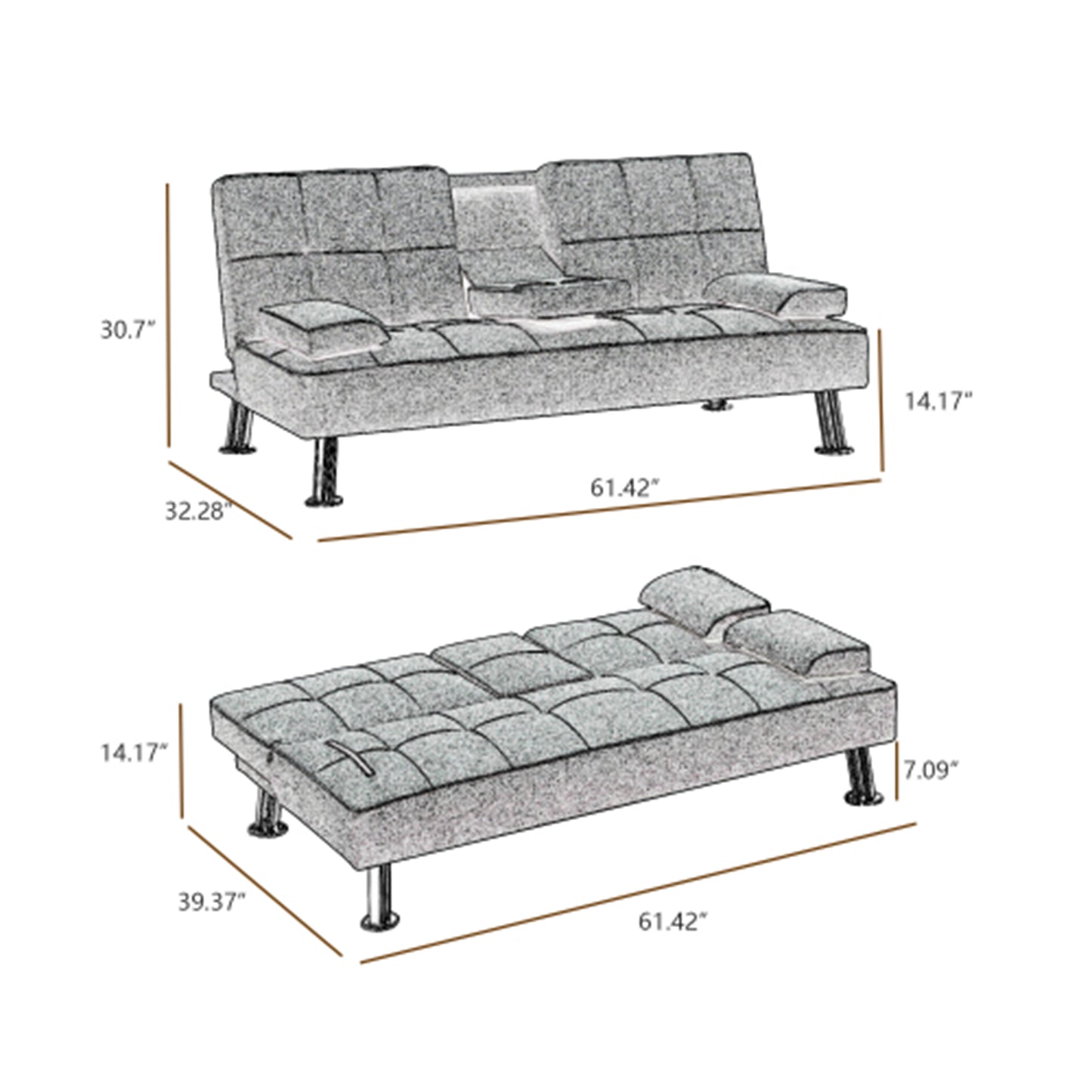 BEIGE LOVE SEAT SOFA BED WITH CUP HOLDER