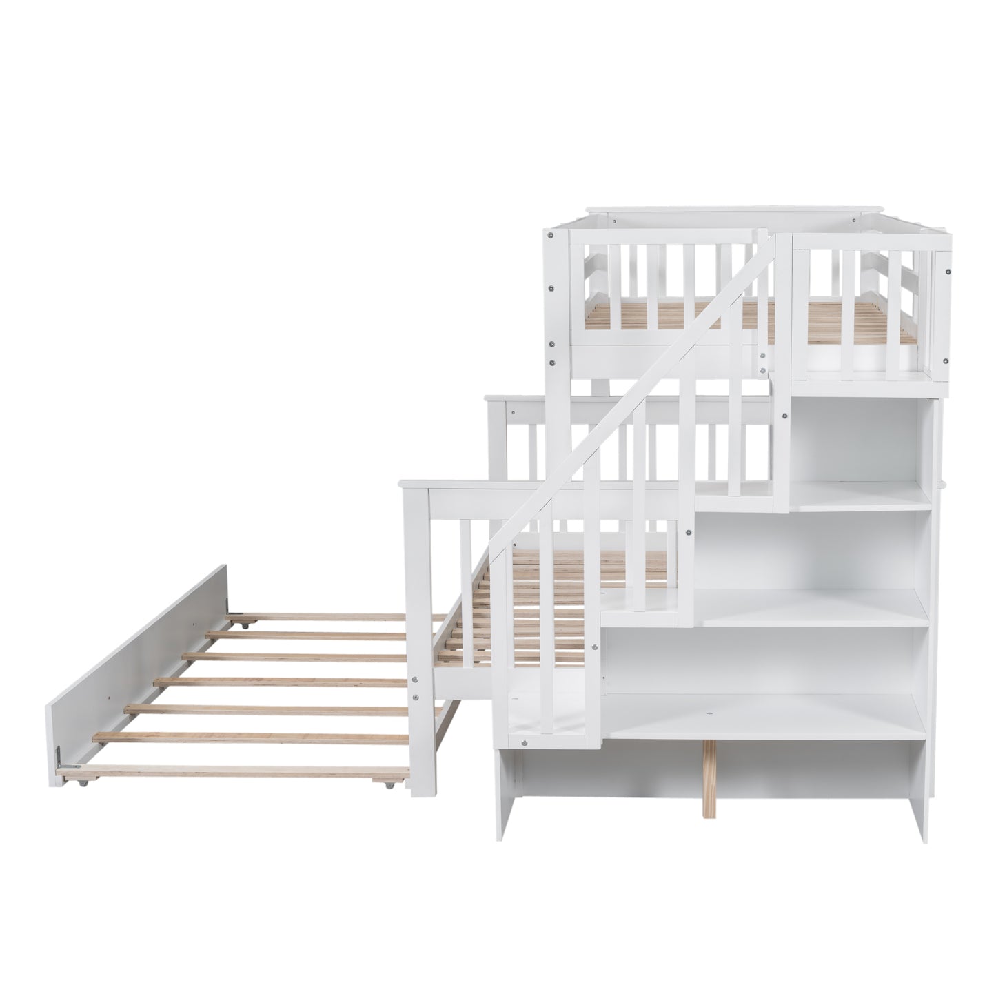 Staircase Bunk Bed with Trundle and Storage: Twin Over Full