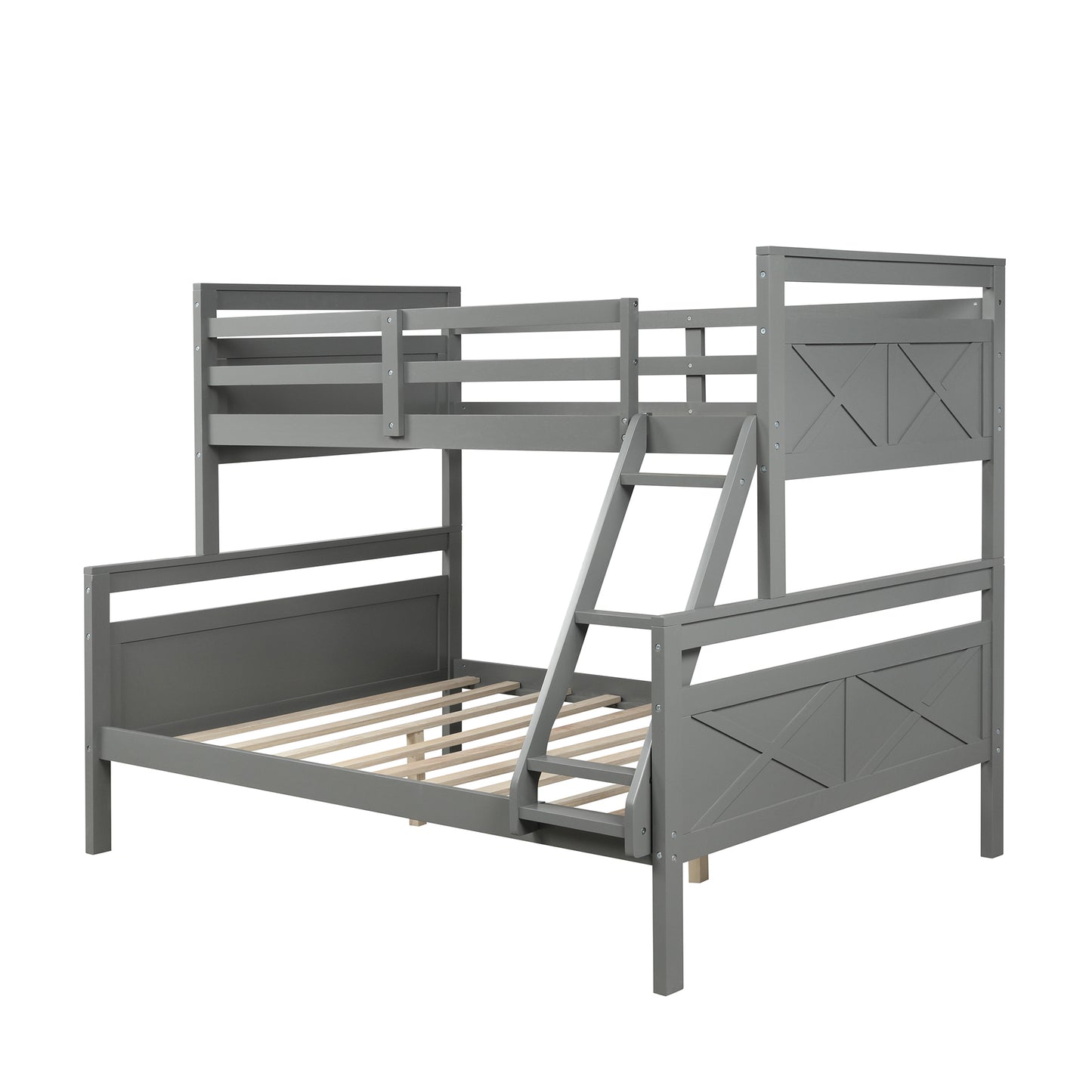 Gray Versatile Bunk Bed with Twin Loft and Full Bottom-Bunk Safety Features