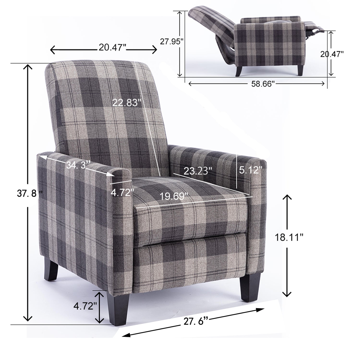 Grey recline chair,The cloth chair is convenient for home use, comfortable and the cushion is soft,Easy to adjust backrest Angle