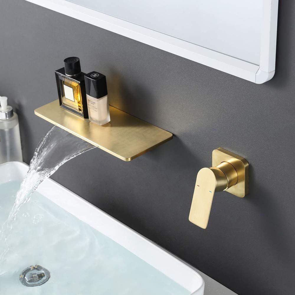 Gold Tone Waterfall Bathroom Sink Faucet