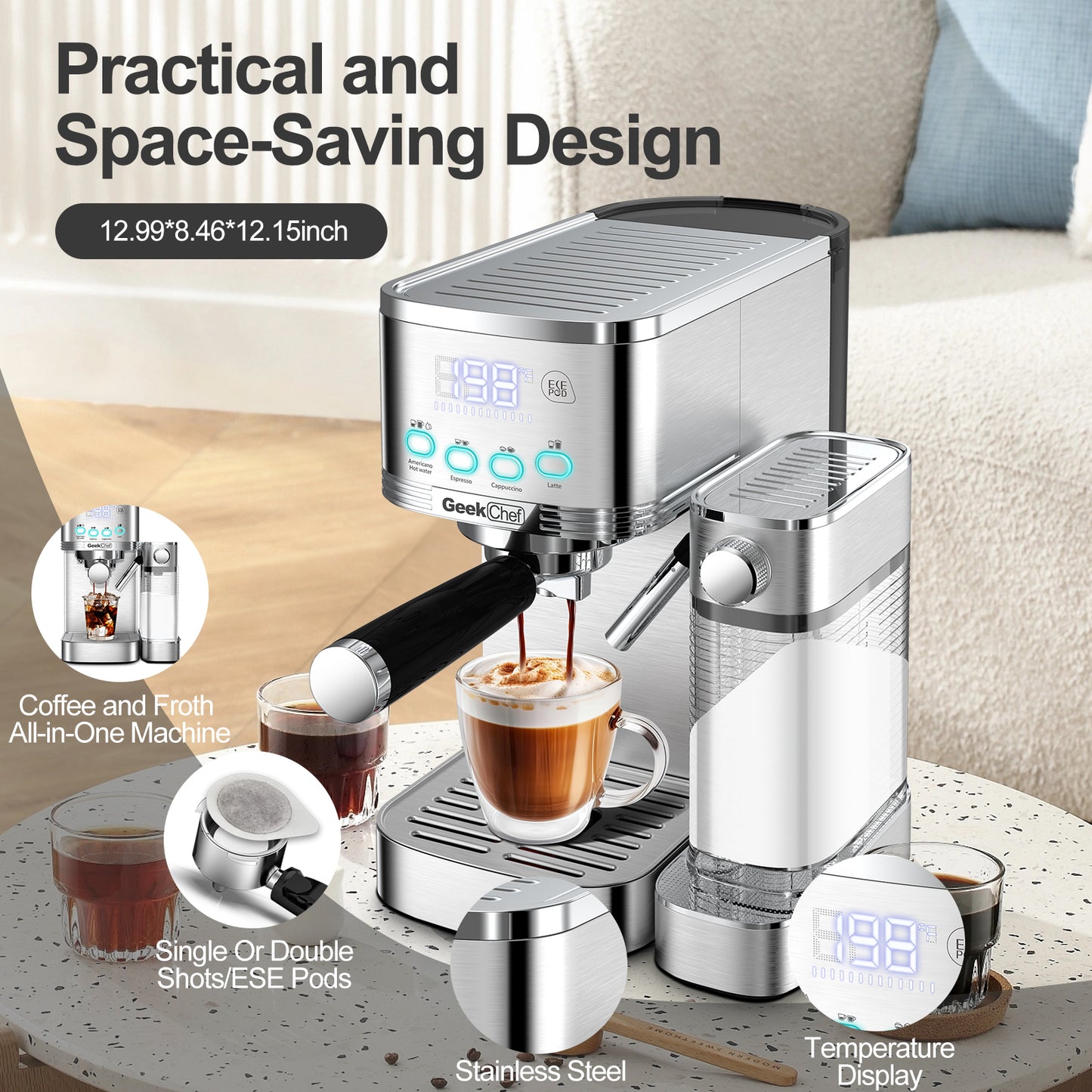 Automatic Milk Frother Espresso and Cappuccino Machine with ESE POD filter