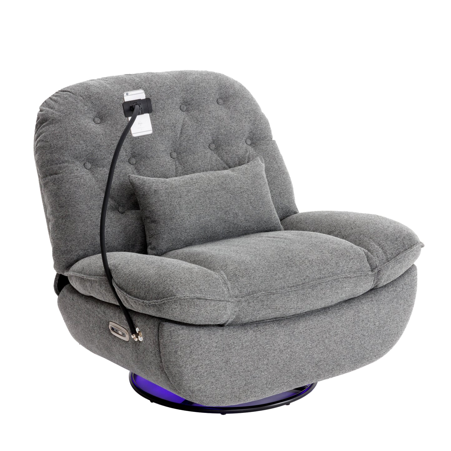 Smart Grey Recliner with Swivel, Voice Control, and Bluetooth Music Player