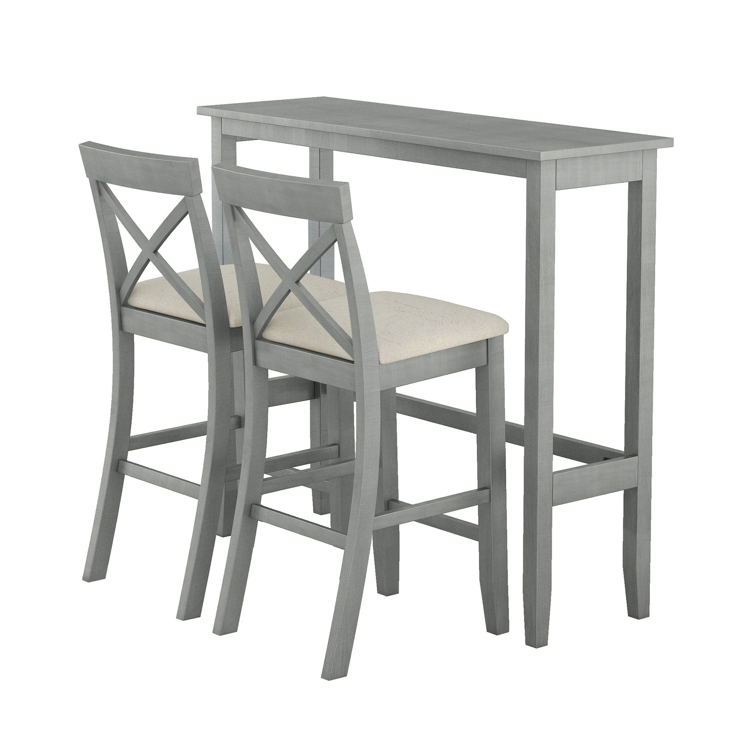 Farmhouse 48"Rectangular Wood Bar Height Dining Set Kitchen Breakfast Nook with 2 Chairs for Small Places,Gray