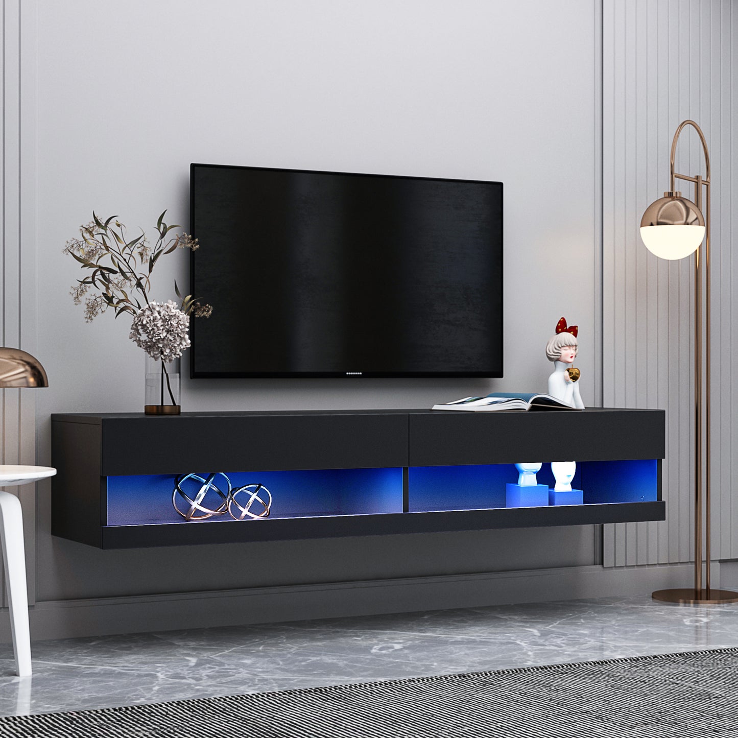 Sleek 80 TV Stand with LED Ambient Lighting - Black