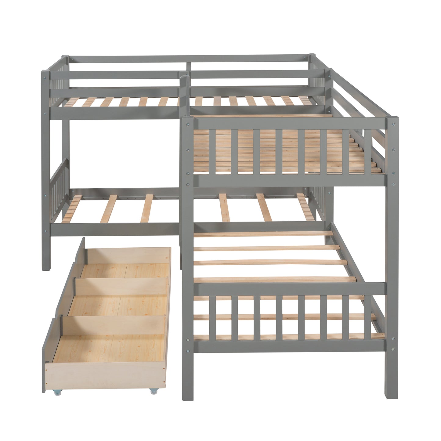 Gray Twin L-Shaped Bunk Bed with Storage Drawers for Space Optimization