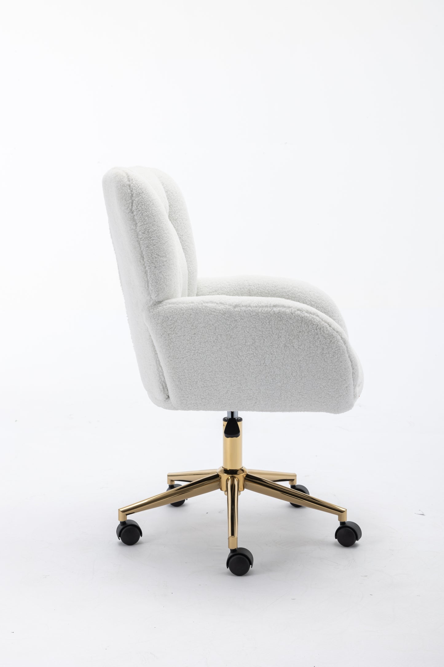 005-Teddy Fabric 360 Swivel Home Office Chair With Gold Metal Base And Universal Wheels,Ivory