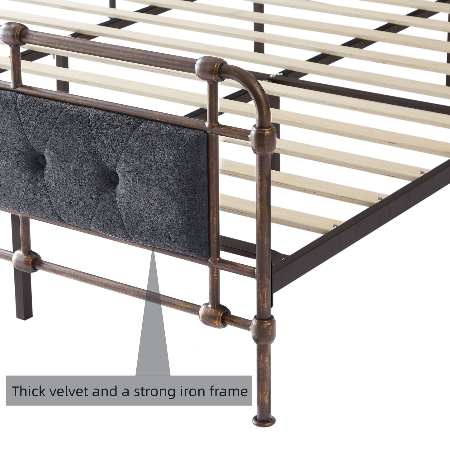 Queen size High Boad Metal bed with soft head and tail, no spring, easy to assemble, no noise