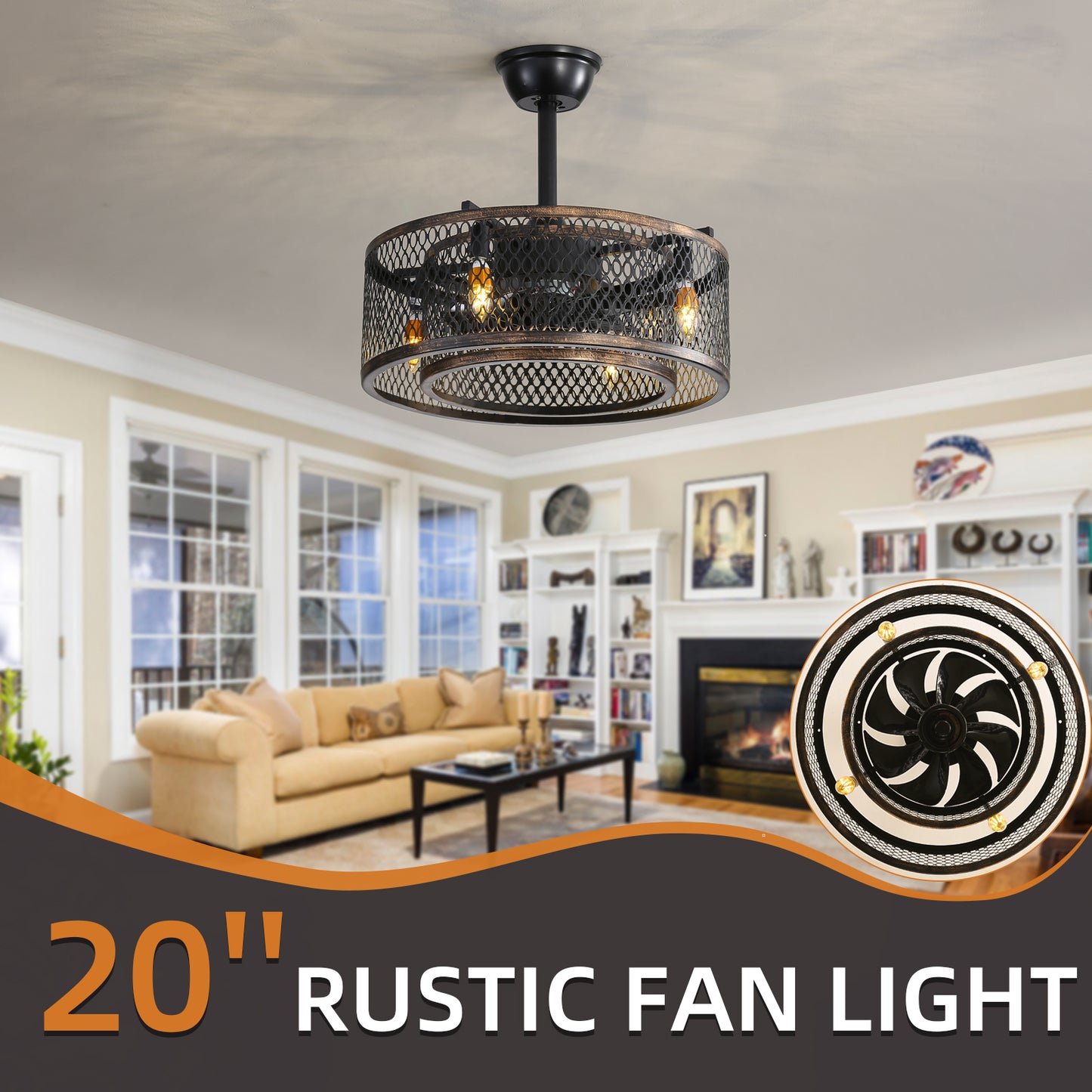 Caged Ceiling Fan with Lights and Remote Control - 20 inch