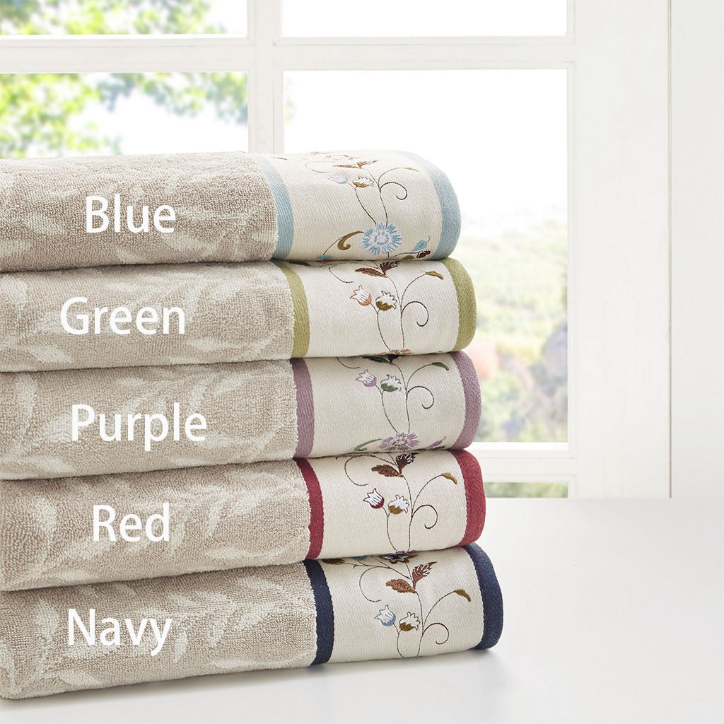 Embroidered Leaf Pattern 6-Piece Cotton Towel Bundle