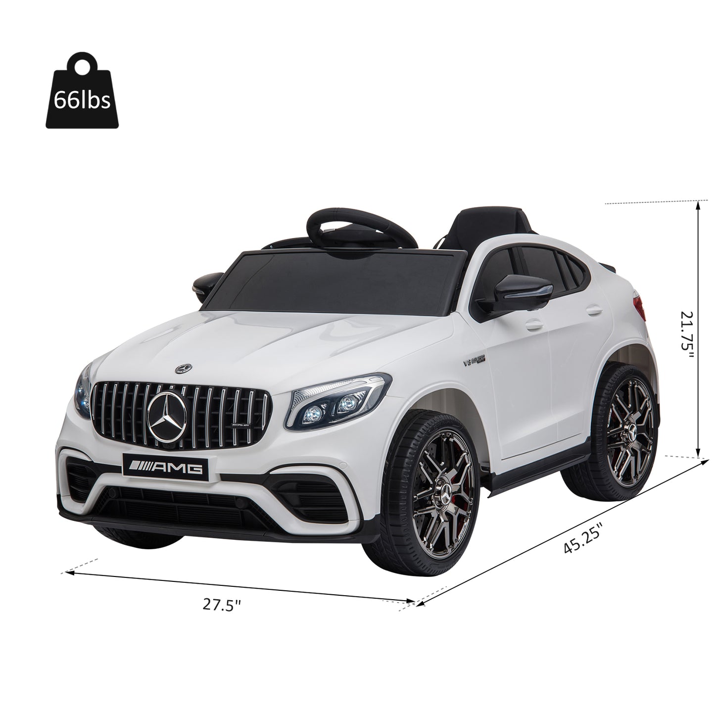 Aosom 12V Toddler Ride On Car with Remote Control, Mercedes Benz AMG GLC63S Coupe, Electric Car with 2 Speed, MP3 Player, Light, Horn, Songs, Suspension, White