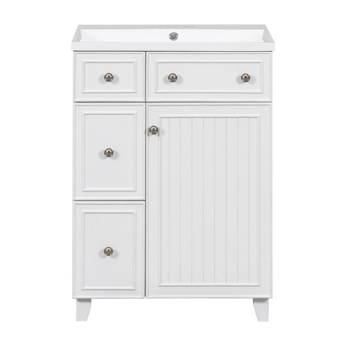 24-Inch Bathroom Vanity Cabinet with Resin Integrated Sink, 2 Drawers, 1 Door – Easy to Clean, Ample Storage Space